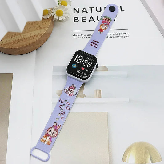 NEW Labubu Children‘S Watches Cartoon Print Strap Button LED Square Waterproof Electronic Watch Boys Girls Birthday Toys Gifts